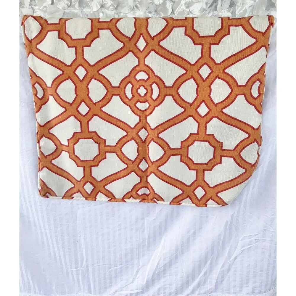 King Duvet Cotton Cream Orange Lattice Chain link MODERN 1 Sham Hand Made
